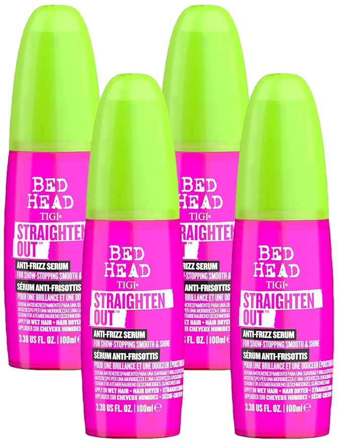 TIGI Bed Head Straighten Out Anti Frizz Serum for Smooth Shiny Hair 3.38 fl oz (Pack of 4)