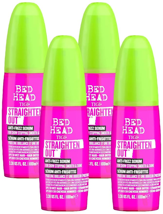 TIGI Bed Head Straighten Out Anti Frizz Serum for Smooth Shiny Hair 3.38 fl oz (Pack of 4)
