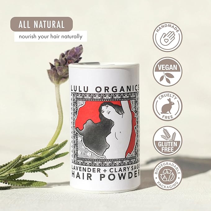Non Aerosol Dry Shampoo Powder for Dark, Blonde and Oily Hair, All Natural Organic Hair and Body Powder, Paraben &Talc free No White Cast Synthetic Fragrance, Travel Size, Lavender & Clary Sage -1oz