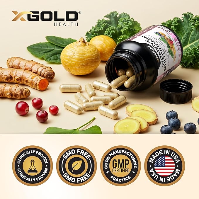 Vegan Women's Daily Multivitamin 50 Plus with Organic WholeFood Based Natural Ingredients, Ginger, Maca, Multi-Vitamin B Complex & More - Energy Support, Immune System Booster -90 Capsules