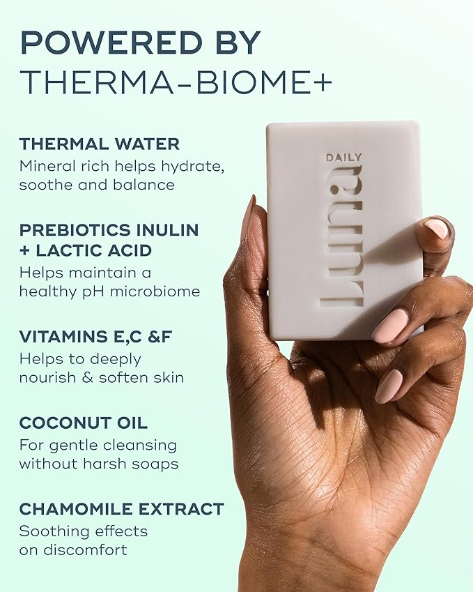 Luna Daily Soap-Free Bar | Natural pH-Balanced Cleanser for Sensitive Skin | Replaces Body Wash and Shaving Cream | Moisturizing Shea Butter & Coconut Oil Formula for Feminine Care,125 g