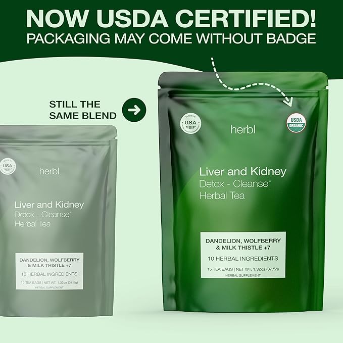 Organic Dandelion Wolfberry Tea - Kidney and Liver Detox Tea - Organic Liver Kidney Cleanse & Detox with Dandelion, Goji Berry, Milk thistle, Turmeric, Hibiscus and extra Herbal Ingredients