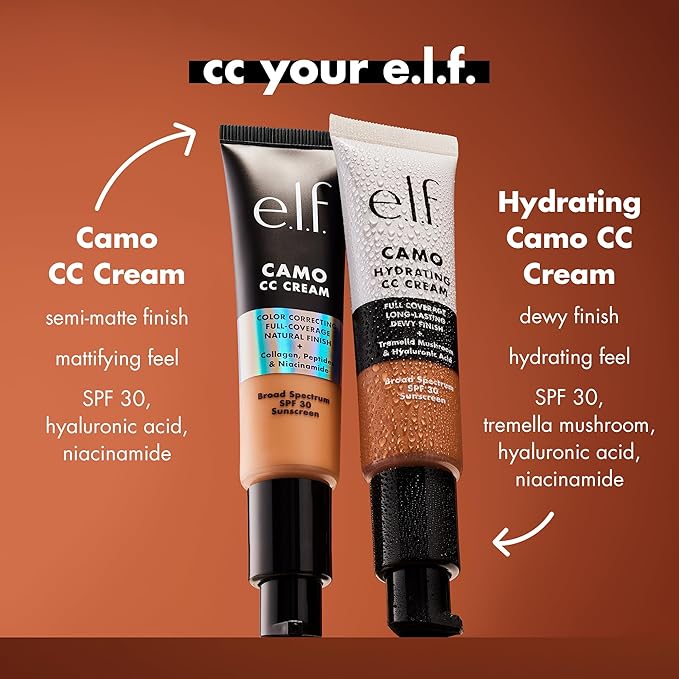 e.l.f. Hydrating Camo CC Cream, SPF 30, Color Correcting Full Coverage Foundation For A Dewy Finish, Vegan & Cruelty-Free, Rich 620 W