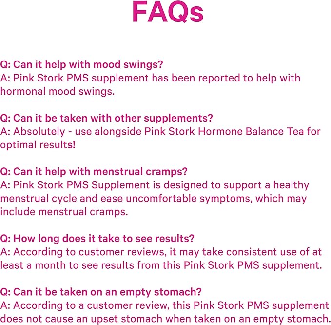 Pink Stork PMS Supplement for Women - Vitex, Ashwagandha, Maca Root & 10 Vitamins & Minerals to Support Hormone Balance, Mood, Bloating, Period Regularity - 60 Capsules