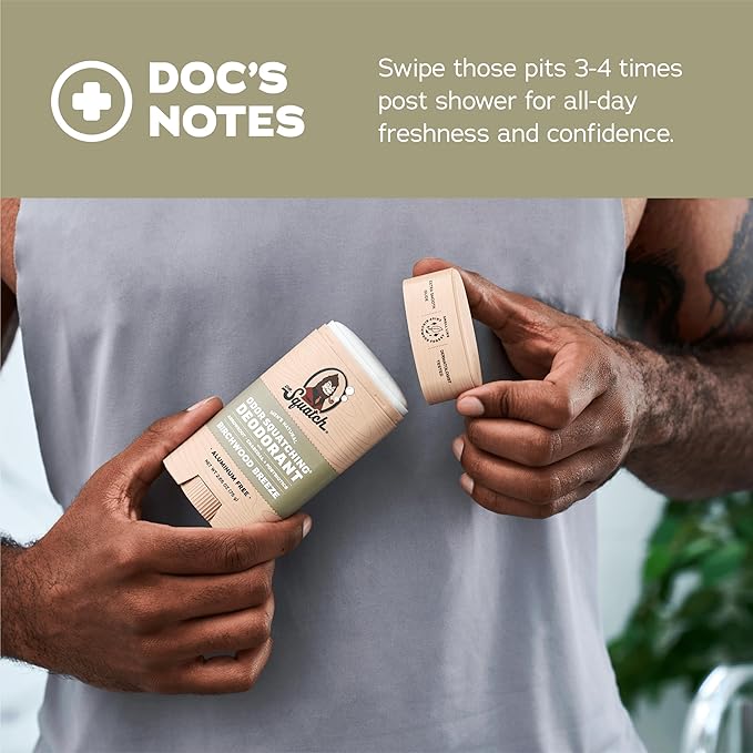 Dr. Squatch Natural Men’s Deodorant – Aluminum Free Natural Deodorant Men with Charcoal & Postbiotics for 72-Hour Odor Protection – Birchwood Breeze, 2.65oz Stick (3-Pack)