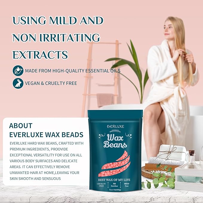 Wax Beads-1LB Pink Hard Wax Beads For Hair Removal-Waxing Beads For Sensitive Skin With Rose Extract-Perfect For Bikini/Brazilian/Face/Body Waxing-At Home Beads For Women Men