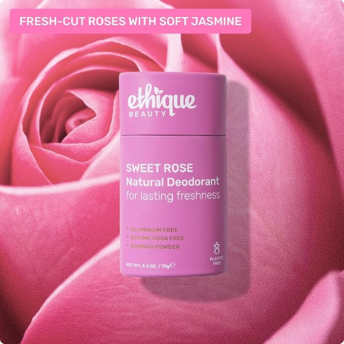Ethique Beauty Sweet Rose Deodorant Stick for Men & Women - Aluminum-Free, Plastic-Free, Vegan, Cruelty-Free, Eco-Friendly, 2.5 oz