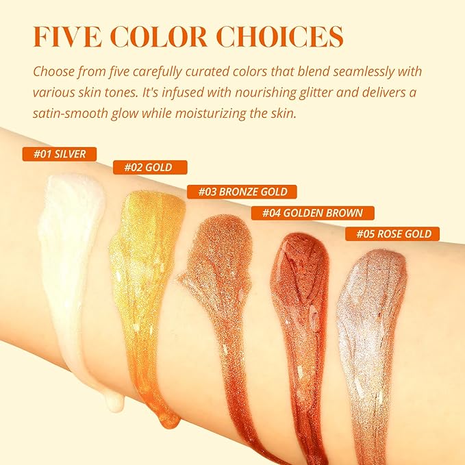 Liyalan Shimmer Body Oil Bronze Gold 1.0 fl.oz Face Glow Pearl Highlighter Illuminator Long-Lasting Shine Glitter Liquid Tanning with Makeup Brush