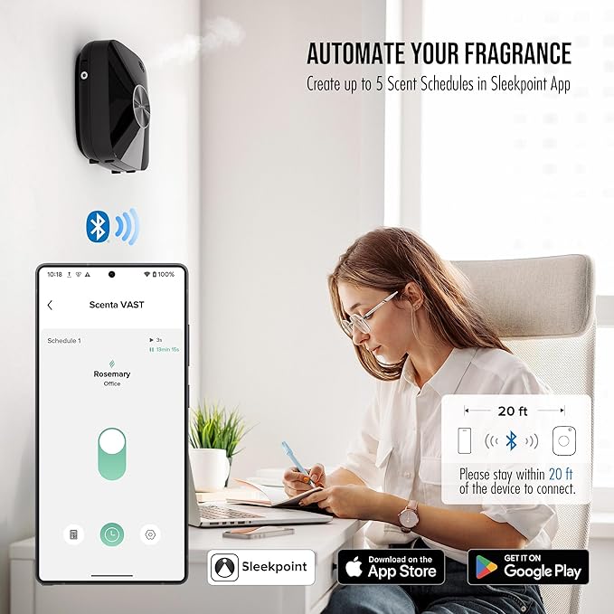 Airversa Smart Waterless Essential Oil Diffuser Scent Air Machine for Large Rooms Spaces Home and Commercial Use, Up to 2000 sq ft 400 mL Capacity, Aromatherapy Scent Diffuser, Black ANA