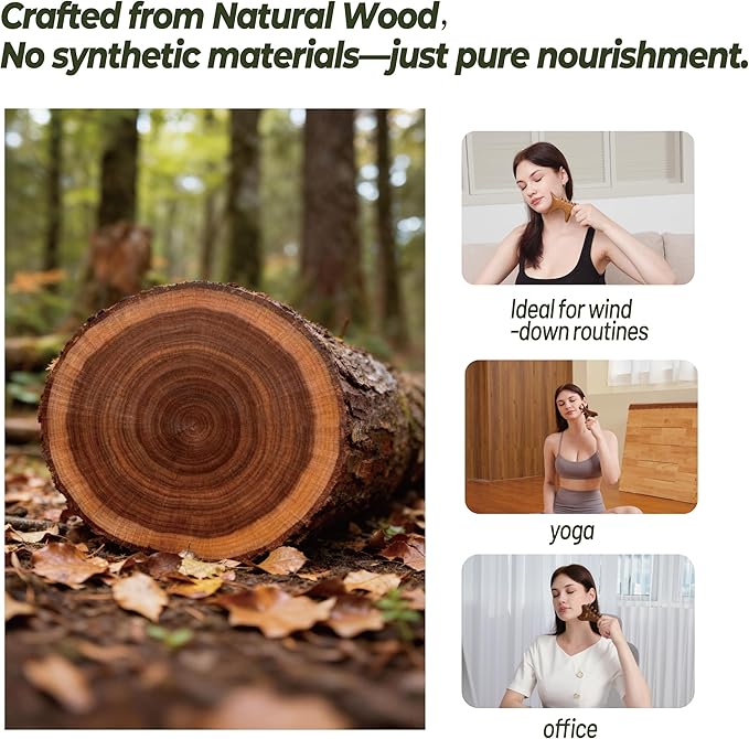 4-in-1 Gua Sha Tool with Mini Travel Small Massage Comb Set, Christmas Gifts for Adults Women, Wooden Face & Body Massager Tool – Lymphatic Drainage, Jawline Sculpting, Head Scalp Massager Hair Growth