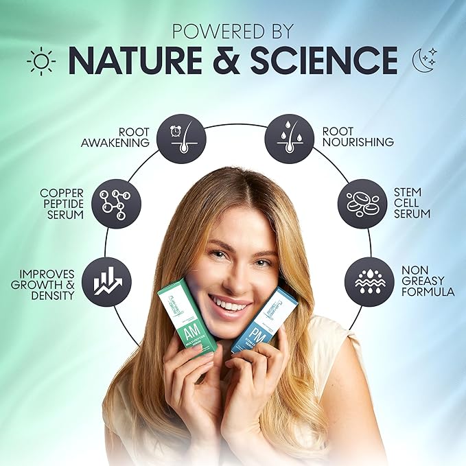 Peptide & Stem Cell Hair Growth Serum, AM & PM Bundle – Formula with Apple Stem Cells for Thicker, Stronger Hair – Stem Cell Scalp Serum for Hair Growth and Nourishment for Men & Women