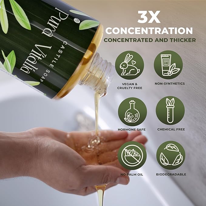 Unscented Organic Castile Soap | Body Wash & Cleanser for Face & Hands | Biodegradable, Eco-Friendly, Palm Oil Free, Vegan & Gentle | Made with 6 Natural Ingredients | 16 oz