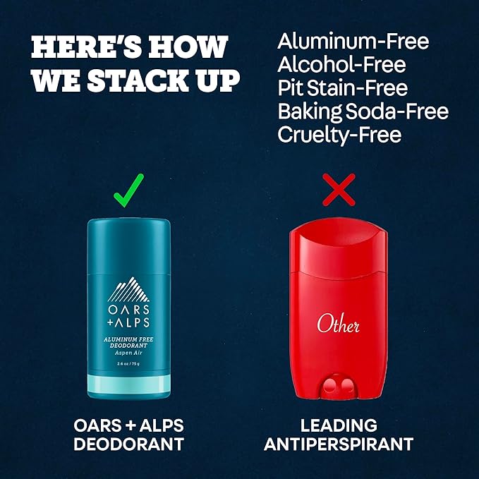 Oars + Alps Deodorant for Men & Women, Aluminum Free Deodorant for Men, Dermatologist Tested, Clean Ingredients, Vegan, Long Lasting, Odor Protection, Aspen Air, 2pk, 2.6oz