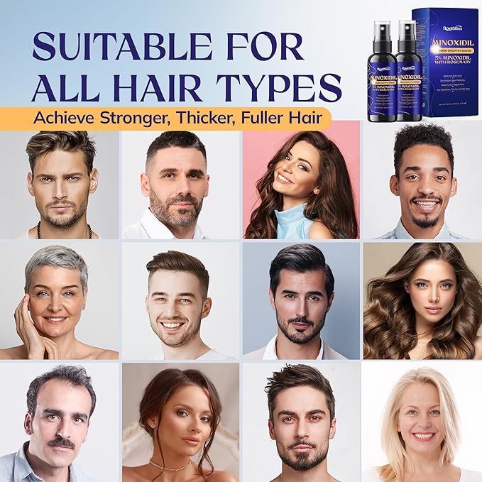 5% Minoxidil Hair Growth for Men and Women: 2-Pack Extra Strength Minoxidil Hair Loss Treatment Serum with Rosemary for Faster Stronger Thicker Hair Growth - 60ML Each