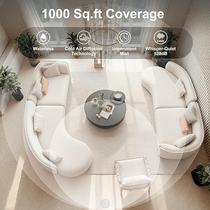 Waterless Essential Oil Diffuser Large Room Scent Diffuser for Home, Office, Hotel and Spas - Aromatherapy Diffuser Fragrance Oil Machine, Remote Control, Timer, Silver