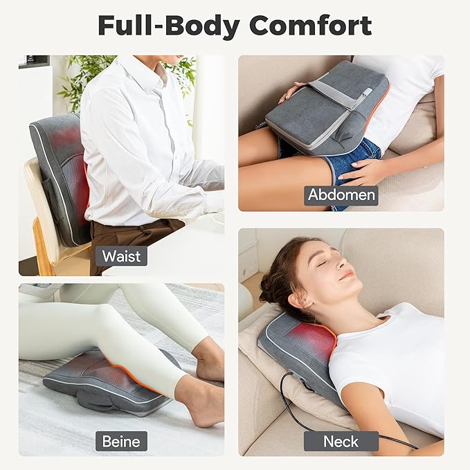 Brelley Shiatsu Neck and Back Massager with Heat, Deep Tissue Kneading Massage Pillow, Electric Massagers with Bi-Directional Rotating Head for Neck, Back, Shoulders, and Legs