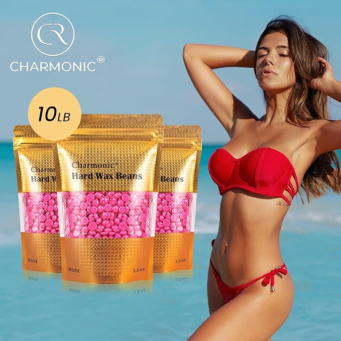 Charmonic Hard Wax Beads, 10 LB Wax Beans, Bulk Hair Waxing Beads for Face, Eyebrow, Brazilian, Legs, Body and Bikini Hair Removal, Depilatory Wax Bead, at Home Waxing Kit for Women & Men (Rose)