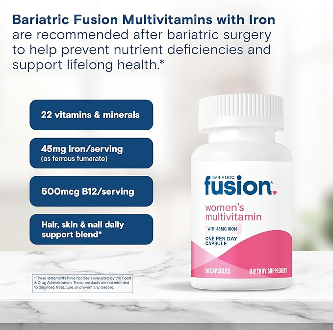 Bariatric Fusion One Per Day Bariatric Multivitamin with Iron for Women | with Hair and Nails Vitamins Blend | Gastric Bypass and Sleeve Gastrectomy | 30 Capsules | 1 Month Supply