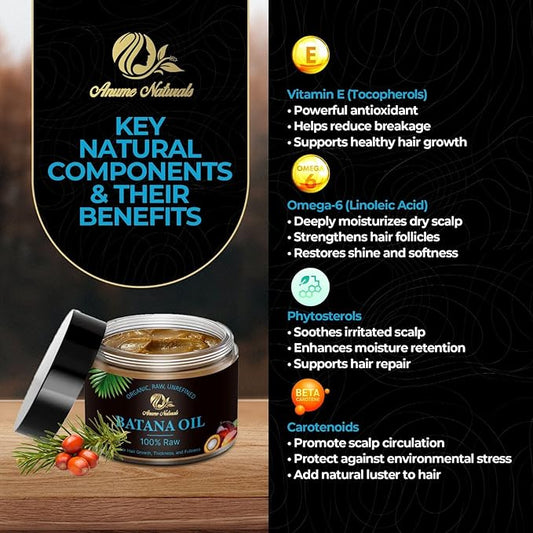 100% Pure Batana Oil – Raw, Organic & Unrefined Hair & Scalp Moisturizer | Natural Batana Hair Oil for Hair Growth | Rich in Vitamin E, Omega-6 & Phytosterols | Nourishes Dry & Damaged Hair – 4 oz