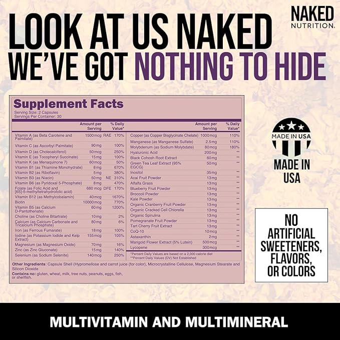 Ella Women's Multi - Daily Multivitamin - Vitamins A, C, E, Selenium, Zinc, Fruit and Super Green Extracts, to Boost Immune Support - Gluten-Free and Vegetarian Vitamins, 60 Capsules