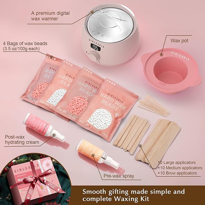 Premium Digital Waxing Kit for Women Sensitive Skin, Wax Warmer Hair Removal for Men at Home with Wax Beads & Silicone Pot, Target Different Types of Brazilian Bikini, Facial, Leg, Full body