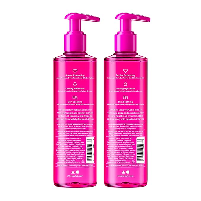 Athena Club Glossy Shave Oil for Women | Super Pink | 8 fl. oz. | 2 pack | Skincare Meets Shave | Luxuriously Smooth Skin | Sensitive-Skin Friendly | Silky Glide | Moisturizing Care