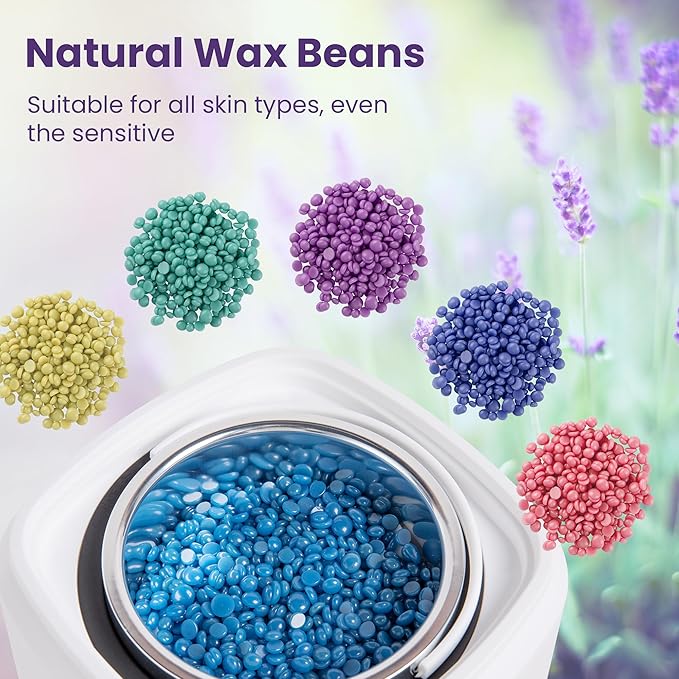 Wax Warmer Pot with 5 Bag Hard Wax Beads, Wax Kit Digital Hair Removal Waxing Kit for Women & Men, HotWax Melt Warmer Kit for Full Body, Legs, Face, Bikini,Sensitive skin, White