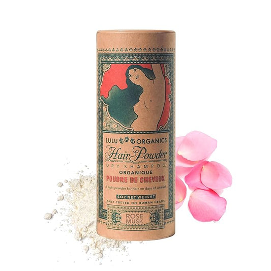 Non-aerosol Dry Shampoo Powder for Dark, Blonde and Oily Hair, All Natural Shampoo Body Powder for Women and Men, Paraben & Talc free No White Cast Synthetic Fragrance, Rose Musk - 4oz