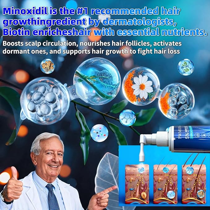 Minoxidil for Men and Women Hair Growth: 5% Minoxidil Spray Hair Regrowth Treatment Serum Stop Hair Thinning and Hair Loss For Stronger Thicker Longer Hair