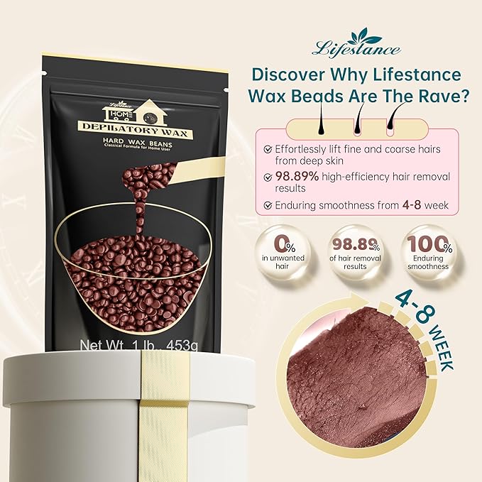 Lifestance Coffee Waxing Beads, 1LB Coarse Hair Removal Wax Beans for Face, Eyebrow, Brazilian Bikini, Sensitive Skin at Home for Women and Men