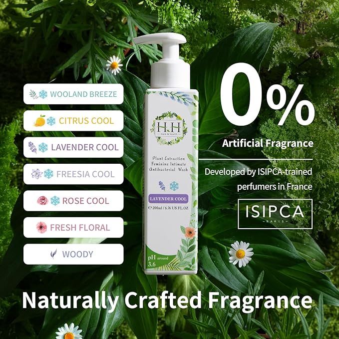 HH Herb & Health Feminine Wash for Women, pH3.6 Lactobacillus Cleanser with Botanical Extracts, Hydrating Intimate Care for Odor Dryness and Itch, Sensitive Skin Safe, Woodland Breeze Scent Cool