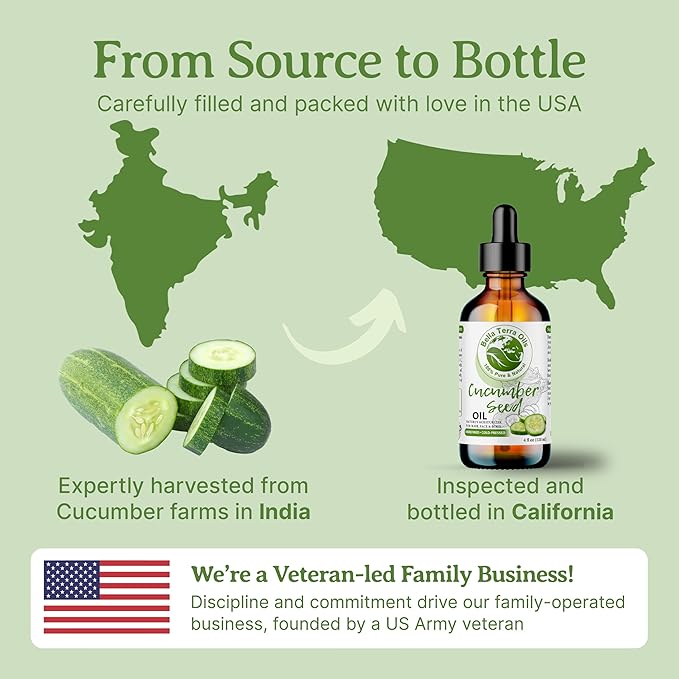 Bella Terra Oils - Cucumber Seed Oil 8 oz - Harness the Potent Nutritional Profile of Cucumber, Loaded with Vitamin K & Biotin, Luminous Skin Beckons
