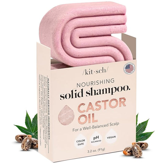 Kitsch Castor Oil Shampoo Bar Soap - Hydrating & Moisturizing Hair Care - Organic Castor Oil Solid Shampoo for Hair Growth & Scalp Nourishment - Silicone & Paraben-Free, Vegan, Made in USA - 3.2oz