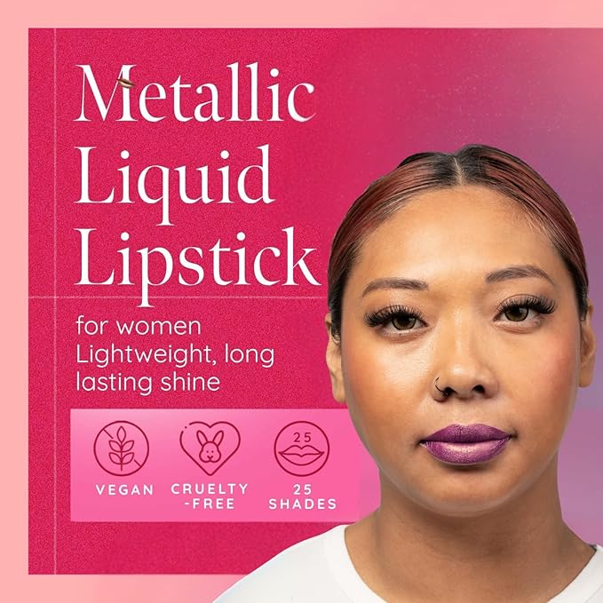 Aromi Sugared Mauve Metallic Liquid Lipstick, Purple Pink Lip Color with Shimmery Finish, Raspberry Mulberry Lipstick, Long-Lasting (Sugared Mauve)