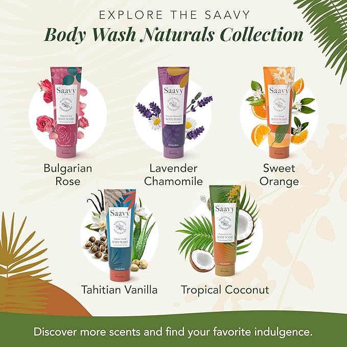 Body Wash Tropical Coconut Saavy Naturals - Plant-Based Ingredients - Made In Usa - Sensitive Skin Body Wash, l Organic & Vegan Formula With Coconut Oil, Shea Butter, And Aloe Vera - 8.5 Fl Oz,