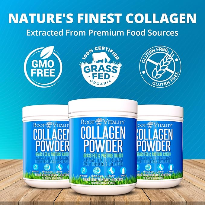 Collagen Peptides Powder - Grass-Fed, Pasture-Raised Hydrolyzed Protein Supplement for Skin, Hair, & Nails - Non-GMO, Zero Sugar Daily Supplement for Men & Women (22 Servings)