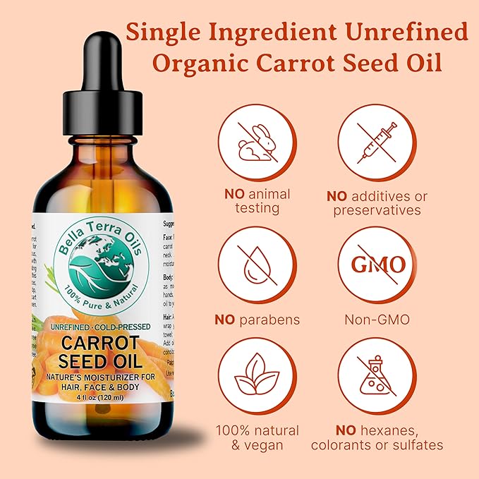 Bella Terra Oils Carrot Seed Oil for Skin & Hair – 1gallon, Rich in Antioxidants, Hydrating, Radiant, Nourishing
