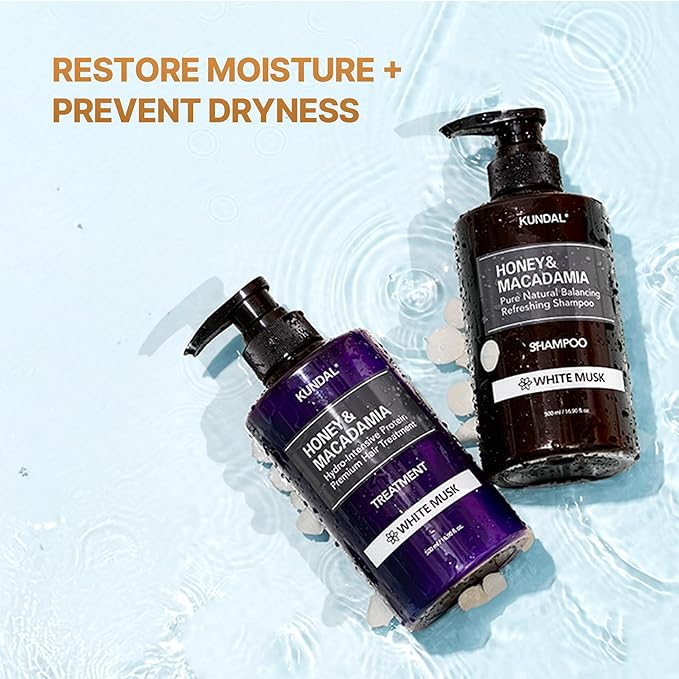 KUNDAL/Honey & Macadamia/Deep Moisture Repair Set, Smooth Frizz + Strengthen Strands + Silky Soft Hair | Amber Vanilla, 300ml (Pack of 2), Stocking Stuffers