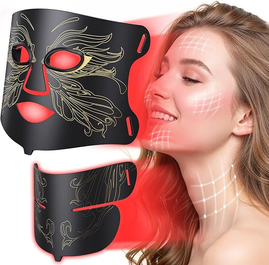 LED Light Therapy mask (E106A) Red Light Therapy for Face and Neck, 7-in-1 Colors Led Face Mask Light Therapy with 324 LED Beads, 5 Brightness Levels & 20 Mins Timer Function for Home & Travel