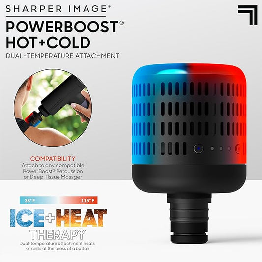 Sharper Image® Powerboost Hot + Cold Dual-Temperature Massage Gun Attachment - Instant Heat & Cold, 6 Temperature Levels, Compatible with Powerboost Massage Guns, Black