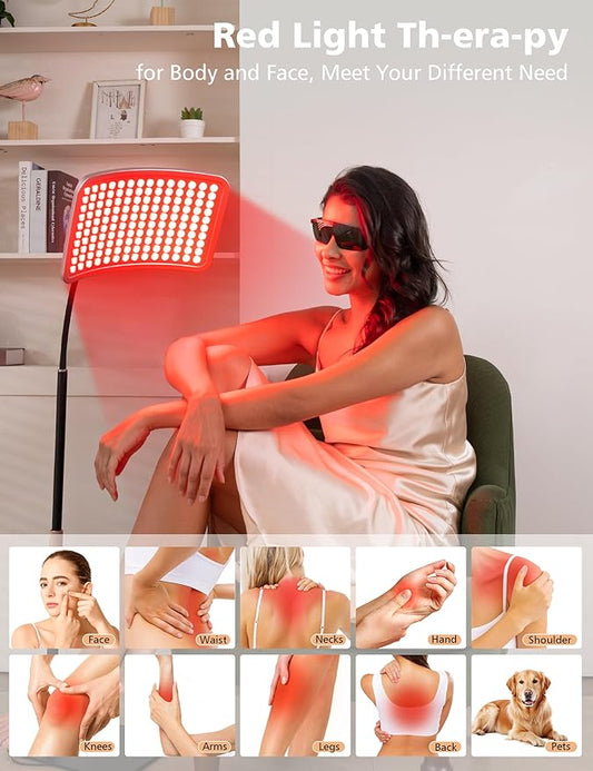 Aulanto Red Light Panel, Red Light Therapy for Body and Face, Adjustable 5 Energy Levels & 6 Modes, 660nm and 850nm Infrared Lights Panel Device with Adjustable Holder for Facial and Full Body