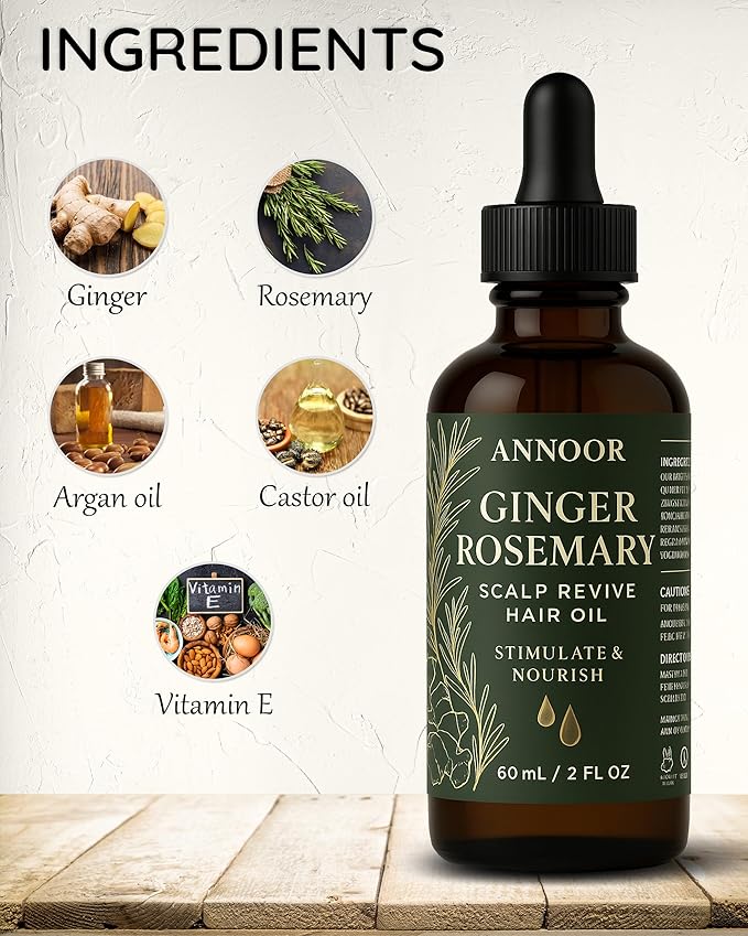 Ginger Rosemary Hair Oil 2 Fl Oz | Nourish, Strengthen, Shine, and Revitalize for Healthy Hair Growth and Scalp Renewal