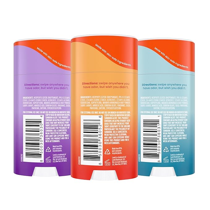 Lume Whole Body Deodorant - Smooth Solid Stick - 72 Hour Odor Control - Aluminum Free, Baking Soda Free and Skin Safe - 2.6 Ounce (Pack of 3) (Clean Tangerine, Lavender Sage, Unscented)