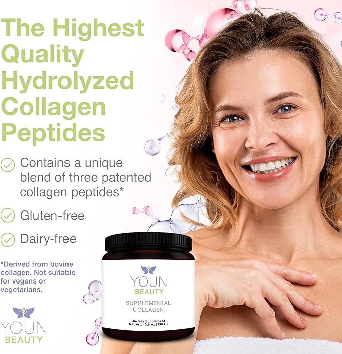 YOUN Beauty Supplemental Collagen Powder by Holistic Plastic Surgeon Dr. Anthony Youn, 30 Servings (Unflavored) – Fortigel, Fortibone & Verisol Multi-Collagen Peptides for Skin Health