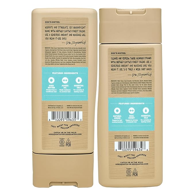 Dr. Squatch Natural Hair Bundle for Men - Healthy, Full Looking Hair - Coconut Castaway Shampoo (8 fl oz), Coconut Castaway Conditioner (11.5 fl oz)