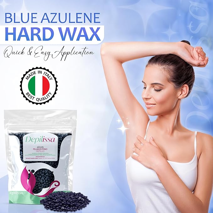 Blue Hard Wax Beads 14.1 oz – Stripless Brazilian Wax Beads for Sensitive Skin – Gentle Chamomile Formula for Face, Underarms, Bikini & Full Body Hair Removal – Made in Italy