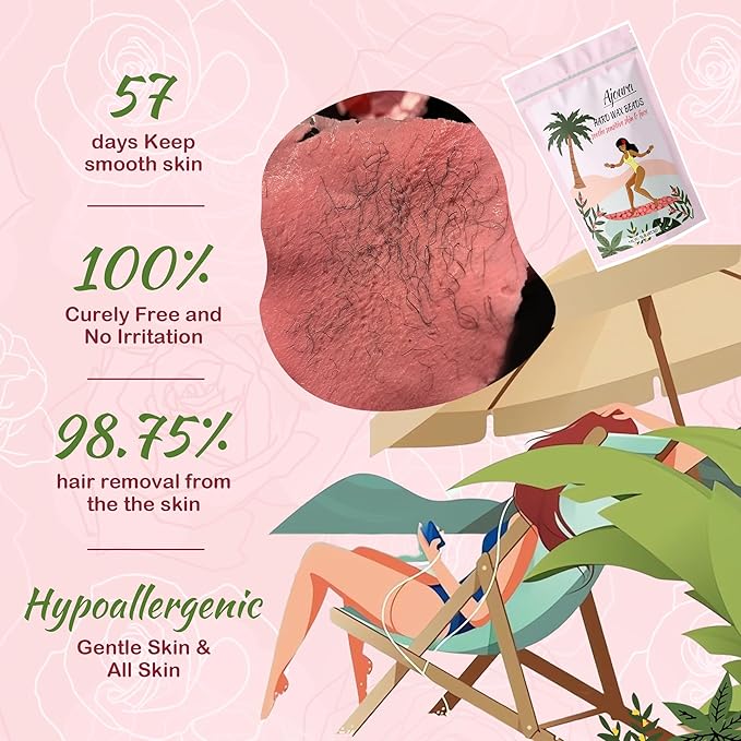 Ajoura Wax Beads for Hair Removal, 1lb Pink Rose Hard Wax for Coarse Hair, Perfect for Brazilian, Bikini, Eyebrow, Legs, Facial, and Full Body Waxing, At-Home Wax Refill for Women and Men