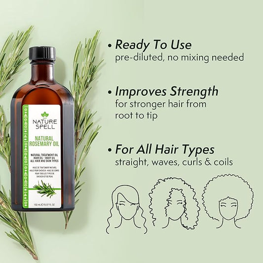 Nature Spell Rosemary Oil For Hair Growth With Root Comb Applicator, Pre-Diluted Hair & Scalp Oil Nourishes Dry, Damaged Hair, For Women & Men, 5.07 Fl Oz