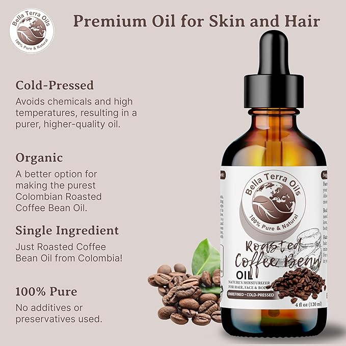 Bella Terra Oils – Roasted Bean Oil 8 oz – Pure Extract from Roasted Seeds, Enriched with Fatty Acids, An Elixir for Skin