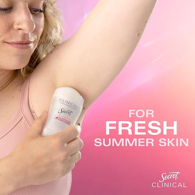 Secret Clinical Strength Antiperspirant Deodorant for Women, 3X Stress Protection, 72hr Sweat & Odor Protection, Pro-Hyaluronic Acid, Invisible Solid, Strawberry Summer Fizz Scent, 1.6 oz